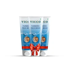 3x Vicco Turmeric Face Wash 70g Acne Fighter, Deep Cleanse for Glowing Skin