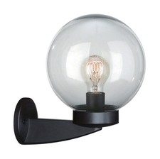 Bali 1 Light E27 Black Outdoor Wall Light With Plastic Transparent Globe Shade