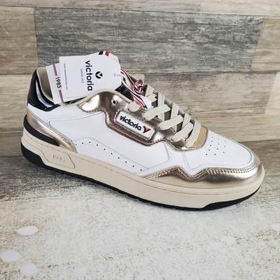 Victoria Womens C80 Shoes Sz 10.5 Running White Metallic Gold Leather Sneaker