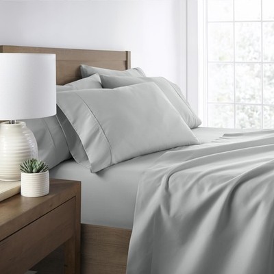 Light Gray 6 Piece Full Bed Linen Set Soft Microfiber Luxury Sheet Set