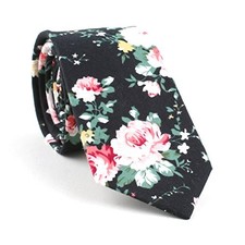 Men's Novelty Tie Floral Print Necktie,Skinny Narrow Tie Groom Black-pink78