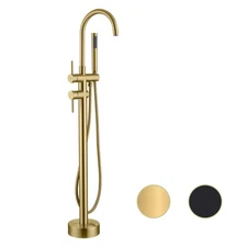 Freestanding Tub Faucet Floor Mount Tub Fillers, Brushed Gold Free Standing T...