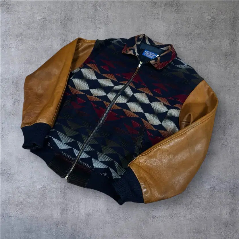 Pendleton Navajo Pattern Western Leather & Wool J… - image 1