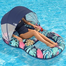 Pool Floats Adult with UPF 50 Sunshade Canopy, Inflatable Pool Floaties Loun...