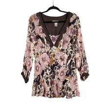 Vintage Nine West Floral Silk Babydoll Tunic 14 Whimsigoth Fairycore Y2K Blouse