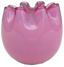 vtg Art Glass Rose Bowl/Vase Steven Williams Era Small Pink Opalescent Victorian