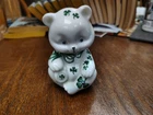 Fenton Milk Glass Bear Irish Green Clover Shamrocks Hand Painted by Enoch