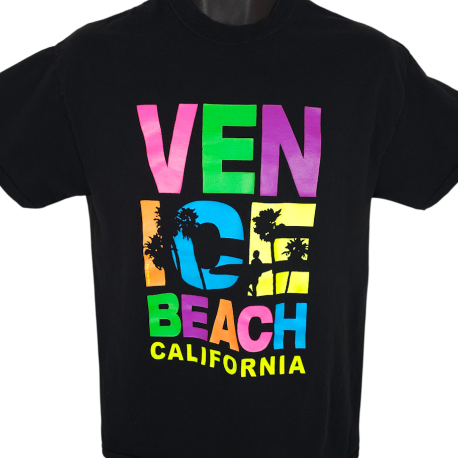Venice Beach T Shirt Mens Size Medium Black California Surfing