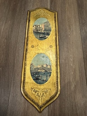 Vintage Italian Florentine Wall Plaque Gold Gilt Finish Venice Prints 21 Inches