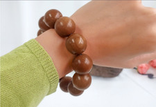 Buddhist Buddha Meditation Prayer Mala Bracelet Peach Wood Large Bead Bracelet
