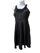 LOFT Black Button Neckline Ribbon Neck Tie A-Line Dress Size 4 P#26