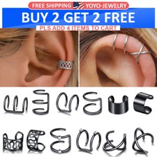 12Pcs Black Ear Cuff Earrings Stainless Steel Non Piercing Helix Clip on Wrap