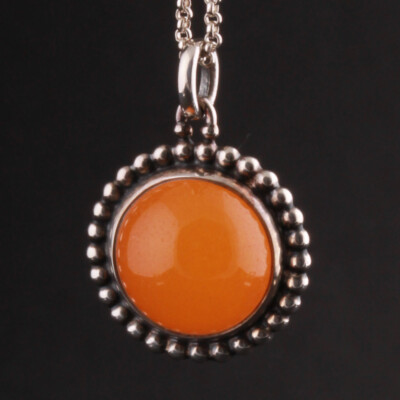 GEORG JENSEN Sterling Anhänger # 9K m. orangem Chalzedon. Moonlight Blossom. NEU!