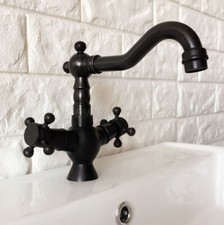Oil Rubbed Bronze Swivel Spout Bathroom Sink Vanity Faucet Dual Cross Handles
