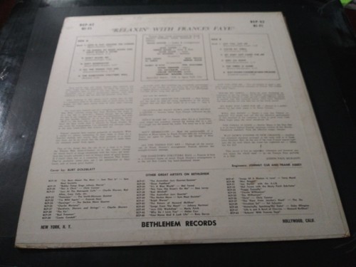 Relaxin With Frances Faye VG+ Original DG Mono Bethlehem Record 1956 VOCAL JAZZ - Picture 2 of 4
