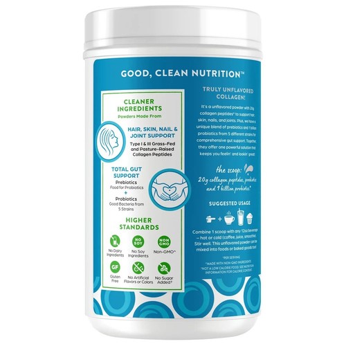 Orgain Collagen Peptides + Probiotics, Unflavored, 1.6 lbs - Picture 2 of 4