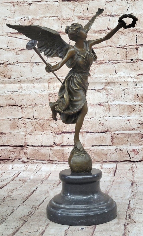 Winged Victory Athena Nike Paris Louvre 15" Bronze Marble Statue