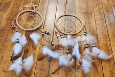 2 Handcrafted Dreamcatchers Pair w Feathers  Beads 12 Inch Long