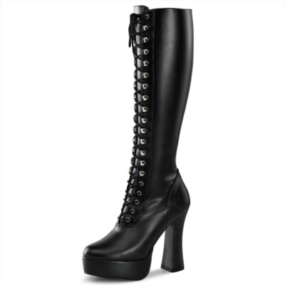 PleaserUSA Plateau-Kniestiefel Electra-2023 mattschwarz