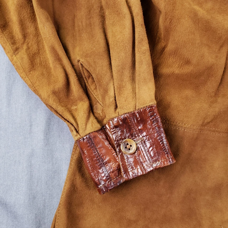 Camisa De Colección Calvin Klein Para Mujer 10 Marrón Cordero Gamuza Cuero Manga Larga Botón Foto 2 de 4