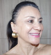 Retro Yellow Brushed Gold Large Semi Hoop Earrings Gorgeous