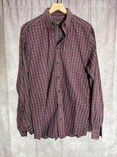 Eddie Bauer Men's Sz L Tall Wrinkle Resistant Relaxed Fit Plaid L/S Maroon Shirt