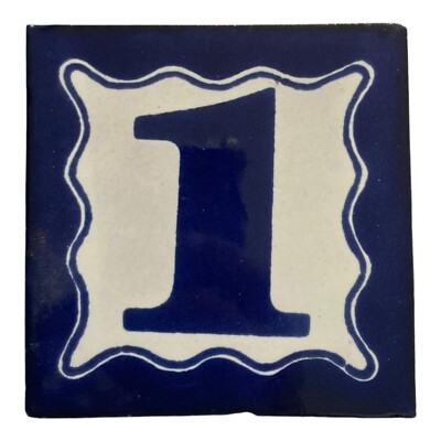 Mexican Talavera Tile 4x4 House Numbers Address White & Blue Table Numbers # 1