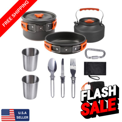 11 Pcs Camping Cookware Mess Kit - Lightweight Stackable Cookware Set