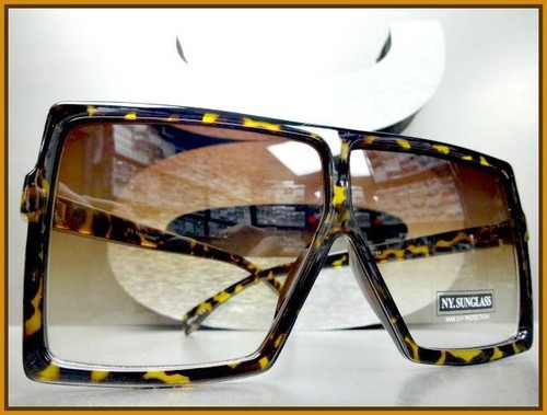 OVERSIZE VINTAGE RETRO SHIELD Style Party SUNGLASSES Large Square Tortoise Frame - Picture 2 of 7