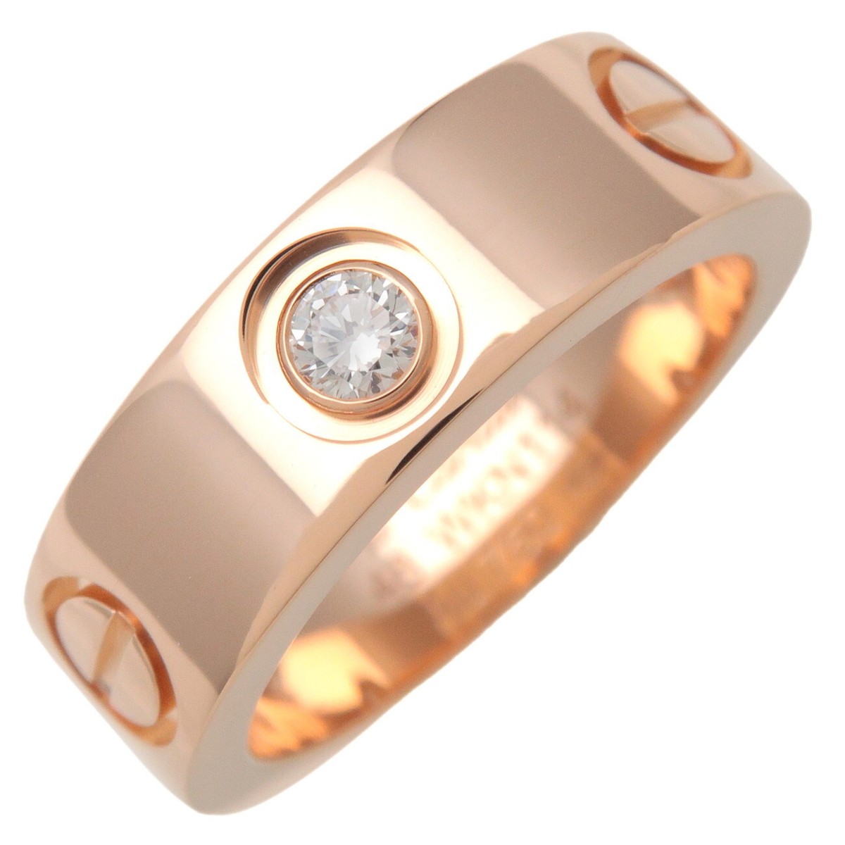 Auth Cartier Love Ring Half Diamond K18 750PG Rose Gold #48