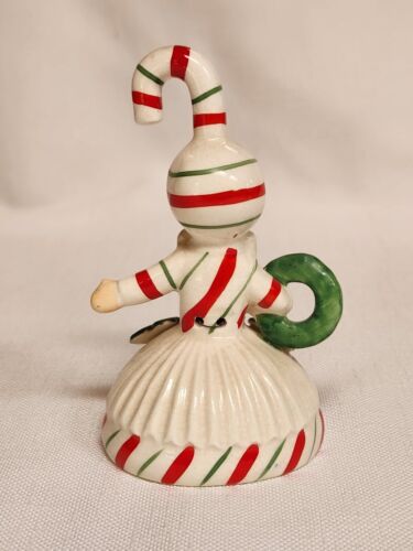 Vintage Rare Lefton Candycane Kids Ceramic Bell Girl With Wreath 90401 Christmas - Picture 4 of 8