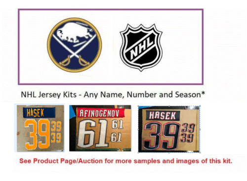 Kit de numéro de numéro de nom NHL Buffalo Sabres personnalisé TOUTE année non cousu pour maillot - Photo 1 sur 8