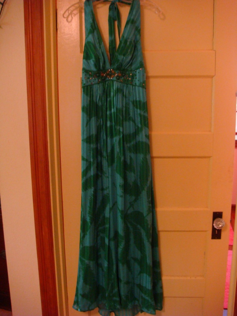 BCBG Silk Turquoise Abstract Print Maxi Halter Dress Size 6/Medium Barely  Worn