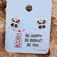 Girls Panda Bear Sterling Silver Earrings