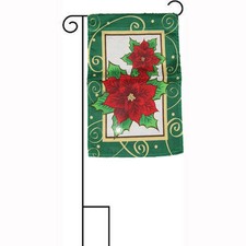 12x18 12"x18" Merry Christmas Holiday Poinsettia Sleeved w/ Garden Stand Flag