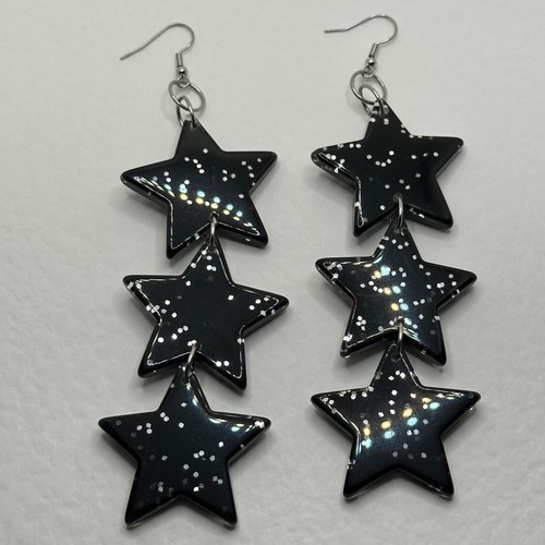 Set Of large star Glitter Charm Acrylic Earrings And Necklace. oversized triple - Picture 9 of 42