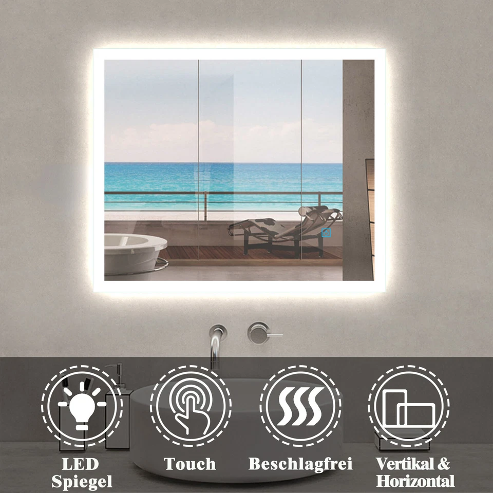 Badspiegel LED mit Beleuchtung Touch Badezimmerspiegel 50x70 80x60 100x60 120x70