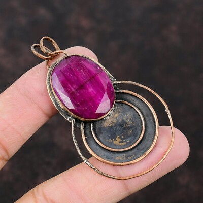 Valentines Sale Copper Oval Natural Kashmir Rubi Birthday Anniversary Pendant