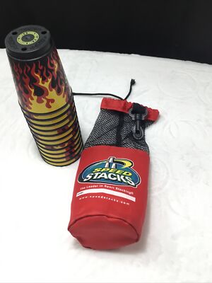 Original Official WSSA Speed Stacks Full Set Of 12 Black w/ Red Flames Cups +Bag