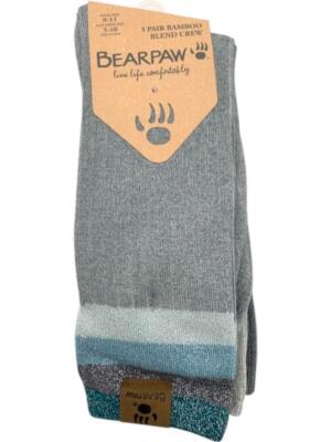 BEARPAW 3-pack Bamboo Blend Crew Sock Monument Gray