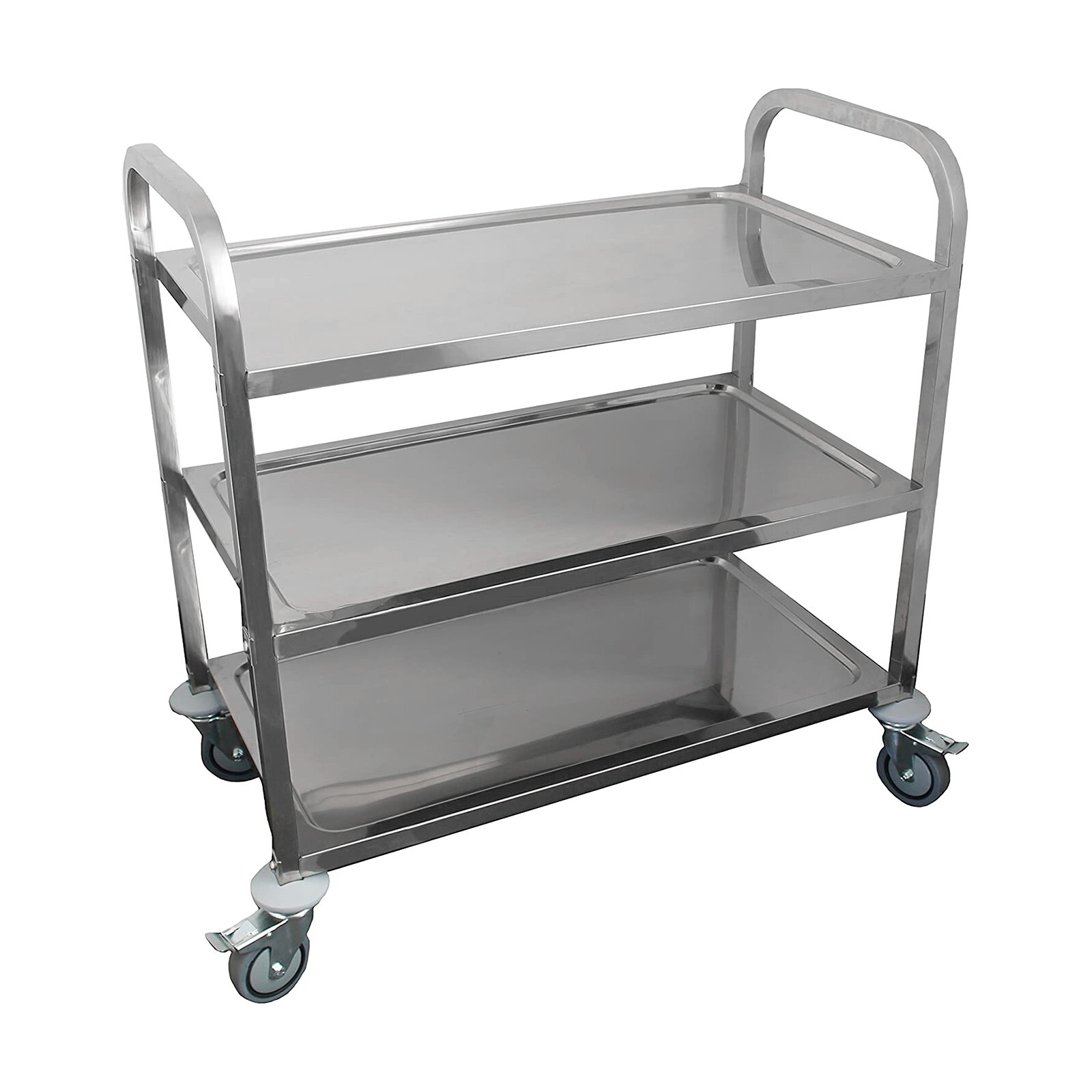 34 in. Long x 18 in. Wide Stainless Steel Dining Cart with 3 Shelves and Wheels