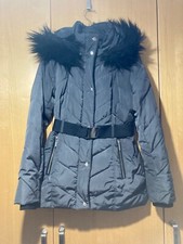 Phase Eight Fake Fur Trimmed Hooded Quilted Jacket - Charcoal - Size 8 - Used