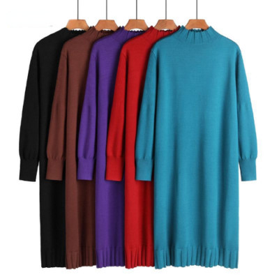 Long Knit Women Maxi Sweater Retro  Warm Turtleneck Straight Dress  Party Dress