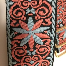 Crossbody Handbag Strap Adjustable Embroidered Floral Pink  Blue 42" x 2"