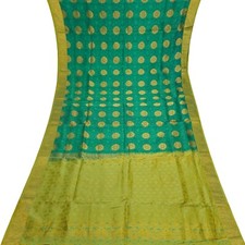Vintage Teal Green Sarees 100 Pure Silk Zari Handwoven Floral Butta Sari Fabric