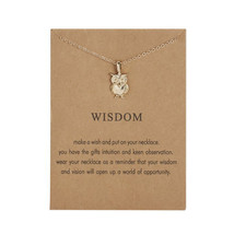 Wisdom Owl Friendship Family Couple Gold Women Lady Wish Card Necklace Gift UK