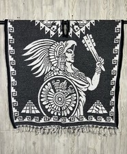 MEXICAN PONCHO , MEXICO , AZTEC WARRIOR , DARK GRAY /WHITE NEW