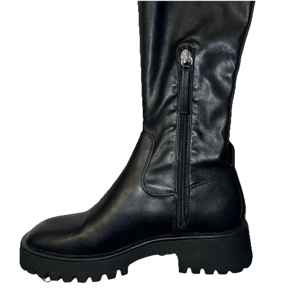 NEW Zara Over The Knee Boots Chunky Heel Black Boots Size 36/us-6 - Image 2 of 4