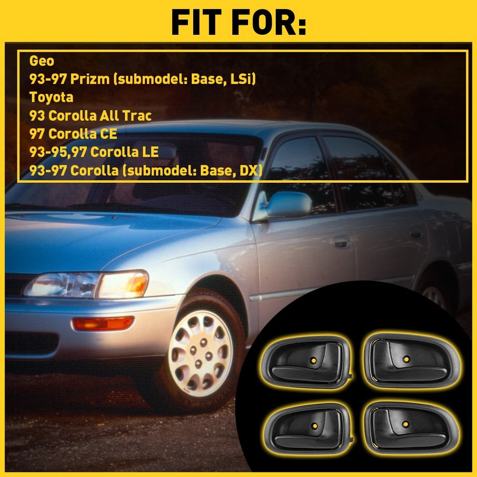 SET OF 4 PCS Outside Inside BLACK Door Handle For 93 TOYOTA COROLLA All Track - Imagem 2 de 4