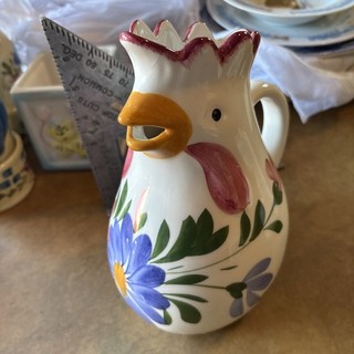 Fortunoff Ceramic Chicken Rooster Pitcher Hand Made Painted Italy